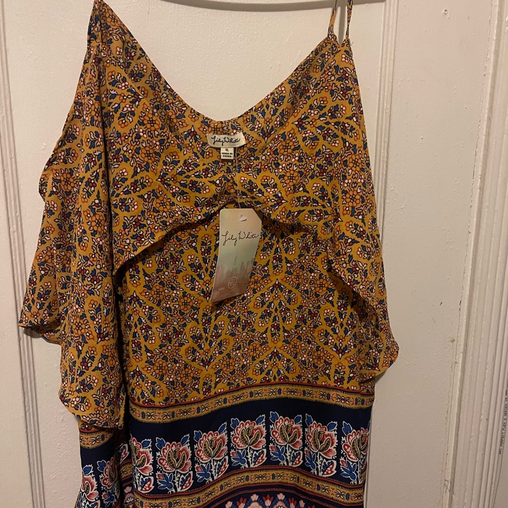 Lily White Yellow and Blue Floral shirt